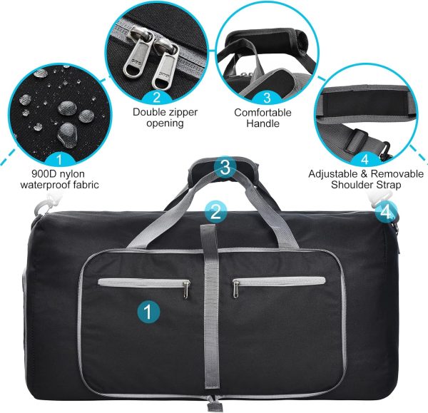 Duffle Bag with Shoes Compartment and Adjustable Strap,Foldable Travel Duffel Bags for Men Women,Waterproof Duffel Bags - Image 7