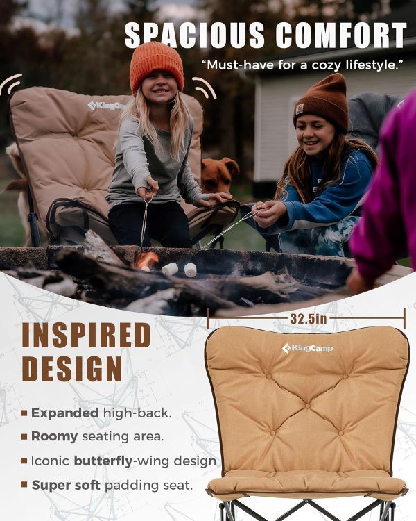 KingCamp Butterfly Chair, Oversized Thick Padded Comfy Camping Chairs Portable Folding Chair 400lbs Heavy Duty Seat with High Backrest & Carry Bag for Outdoor Indoor Patio Lawn Home Living Bed Room - Image 3