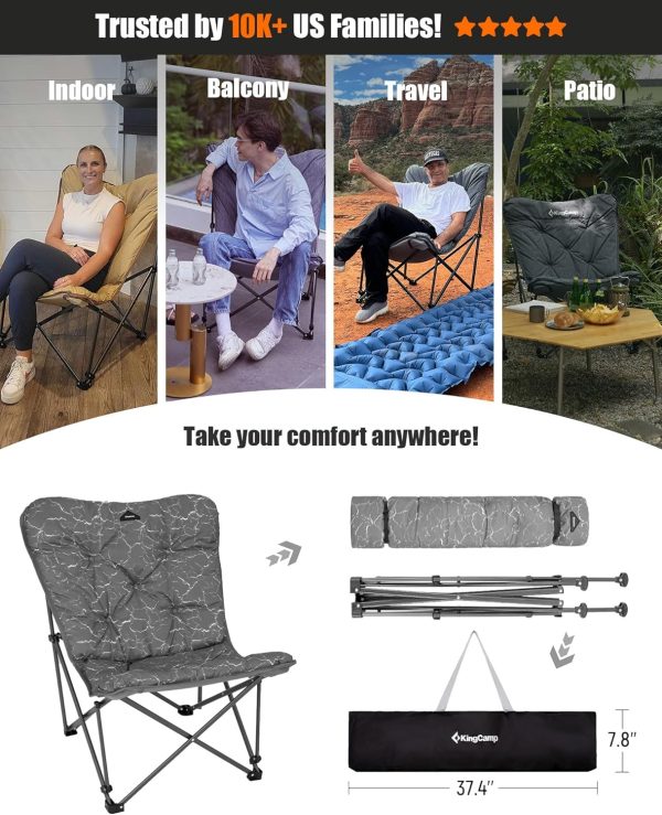KingCamp Butterfly Chair, Oversized Thick Padded Comfy Camping Chairs Portable Folding Chair 400lbs Heavy Duty Seat with High Backrest & Carry Bag for Outdoor Indoor Patio Lawn Home Living Bed Room - Image 6