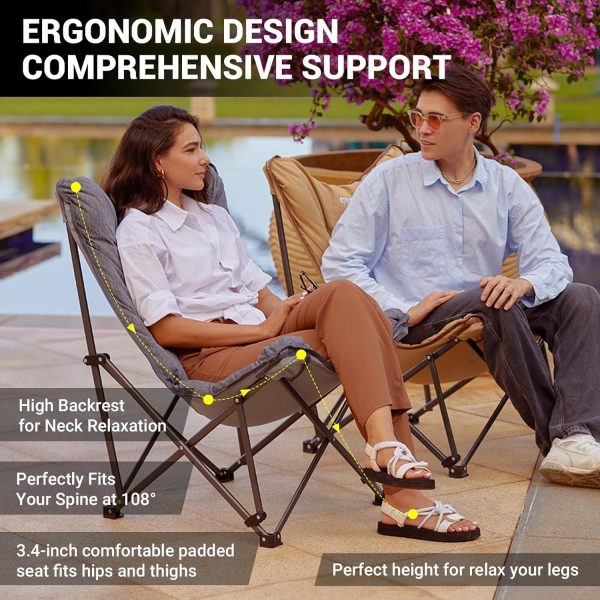 KingCamp Butterfly Chair, Oversized Thick Padded Comfy Camping Chairs Portable Folding Chair 400lbs Heavy Duty Seat with High Backrest & Carry Bag for Outdoor Indoor Patio Lawn Home Living Bed Room - Image 8