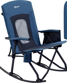 PORTAL Oversized Folding Rocking Camping Chair Portable Outdoor Rocker with High Back Hard Armrests Carry Bag, Supports 400 lbs, Mesh Back