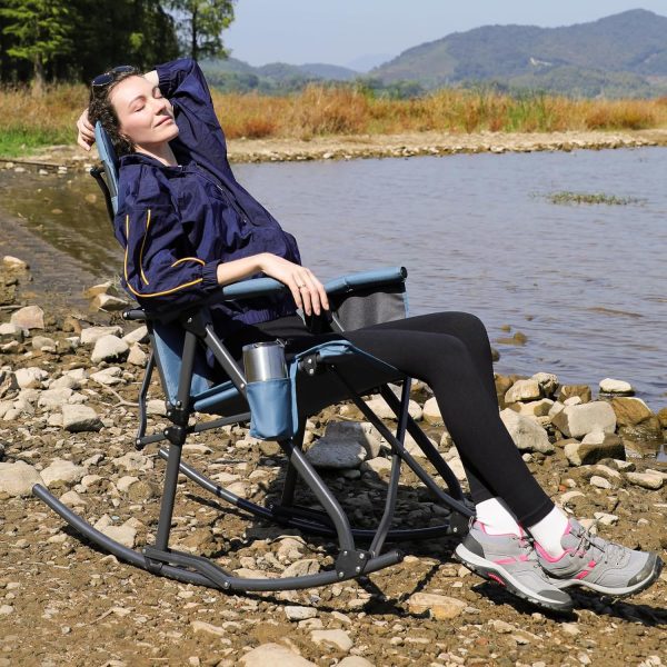 PORTAL Oversized Folding Rocking Camping Chair Portable Outdoor Rocker with High Back Hard Armrests Carry Bag, Supports 400 lbs, Mesh Back - Image 2