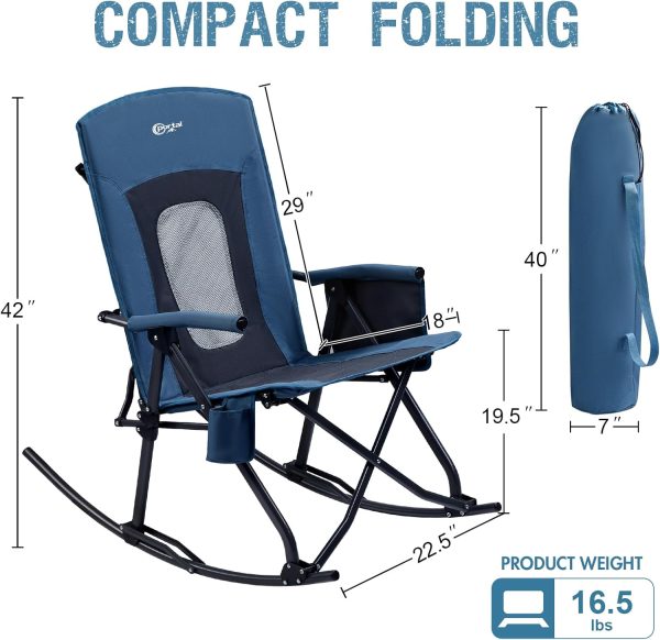PORTAL Oversized Folding Rocking Camping Chair Portable Outdoor Rocker with High Back Hard Armrests Carry Bag, Supports 400 lbs, Mesh Back - Image 3