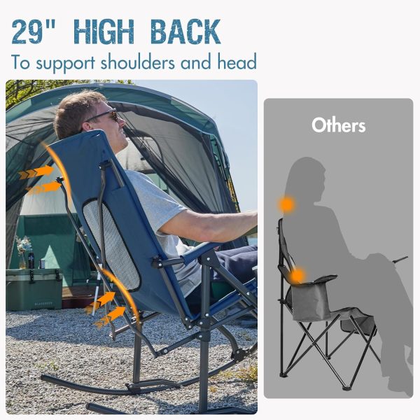 PORTAL Oversized Folding Rocking Camping Chair Portable Outdoor Rocker with High Back Hard Armrests Carry Bag, Supports 400 lbs, Mesh Back - Image 4