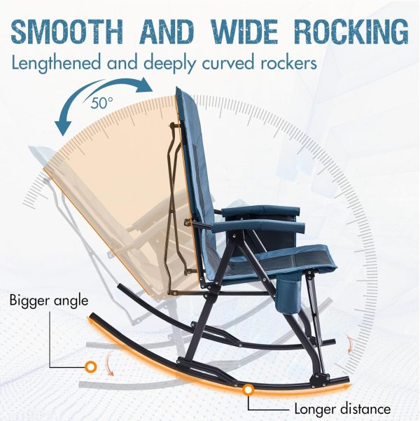 PORTAL Oversized Folding Rocking Camping Chair Portable Outdoor Rocker with High Back Hard Armrests Carry Bag, Supports 400 lbs, Mesh Back - Image 5