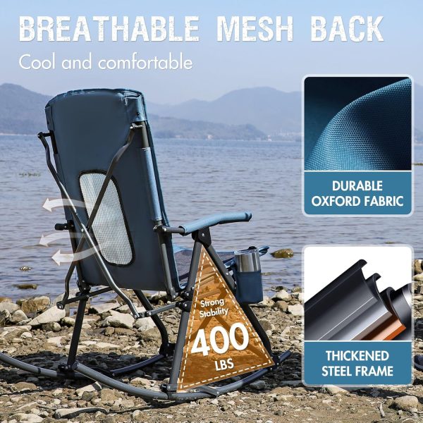 PORTAL Oversized Folding Rocking Camping Chair Portable Outdoor Rocker with High Back Hard Armrests Carry Bag, Supports 400 lbs, Mesh Back - Image 6