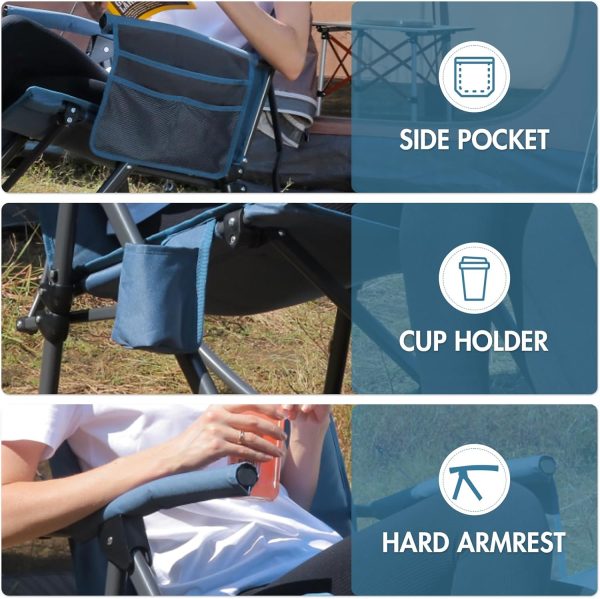PORTAL Oversized Folding Rocking Camping Chair Portable Outdoor Rocker with High Back Hard Armrests Carry Bag, Supports 400 lbs, Mesh Back - Image 7