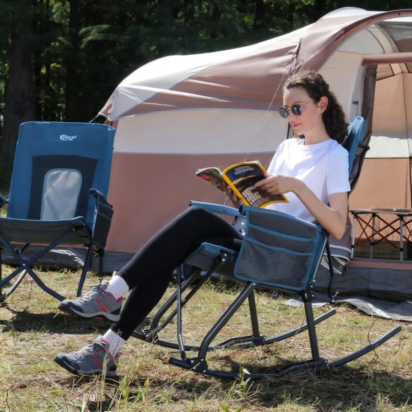 PORTAL Oversized Folding Rocking Camping Chair Portable Outdoor Rocker with High Back Hard Armrests Carry Bag, Supports 400 lbs, Mesh Back - Image 8