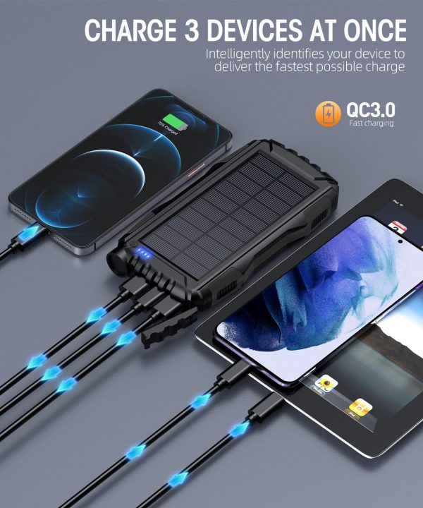 Power-Bank-Solar-Charger - 42800mAh Portable Charger,Solar Power Bank,External Battery Pack 5V3.1A Qc 3.0 Fast Charger Built-in Super Bright Flashlight (Deep Black) - Image 3