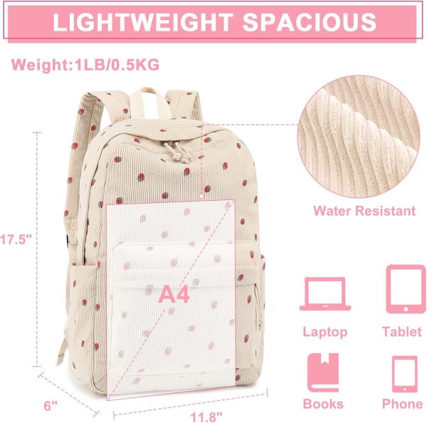 School Backpack for Teen Girls Bookbags Elementary High School Corduroy Laptop Bags Women Travel Daypacks - Image 4