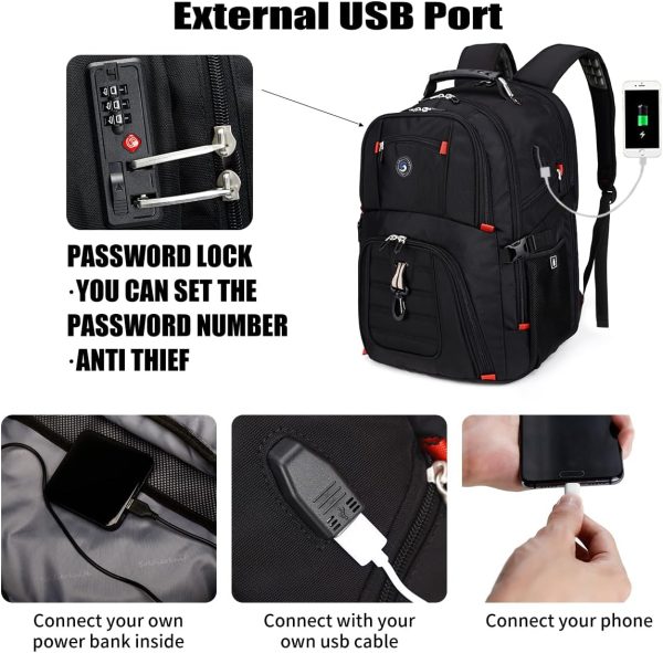 SHRRADOO Extra Large 50L Travel Laptop Backpack with USB Charging Port, College High School Backpack Airline Approved Business Work Bag Fits 17 Inch Computer for Men Women - Image 3