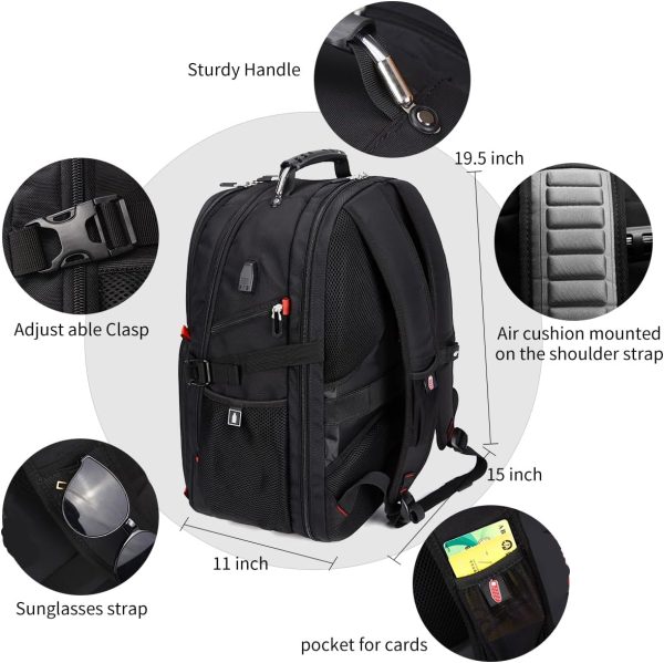 SHRRADOO Extra Large 50L Travel Laptop Backpack with USB Charging Port, College High School Backpack Airline Approved Business Work Bag Fits 17 Inch Computer for Men Women - Image 4